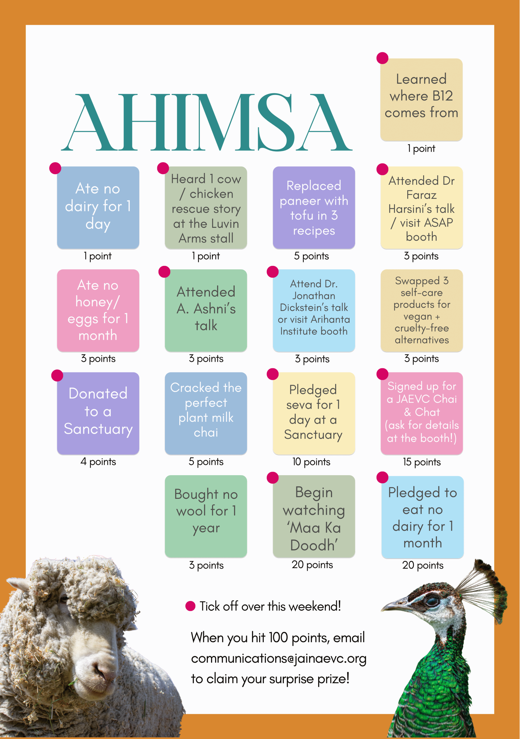 AHIMSA bingo card